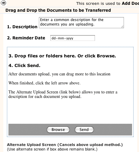 Upload Screen Left Side with drag-drop area